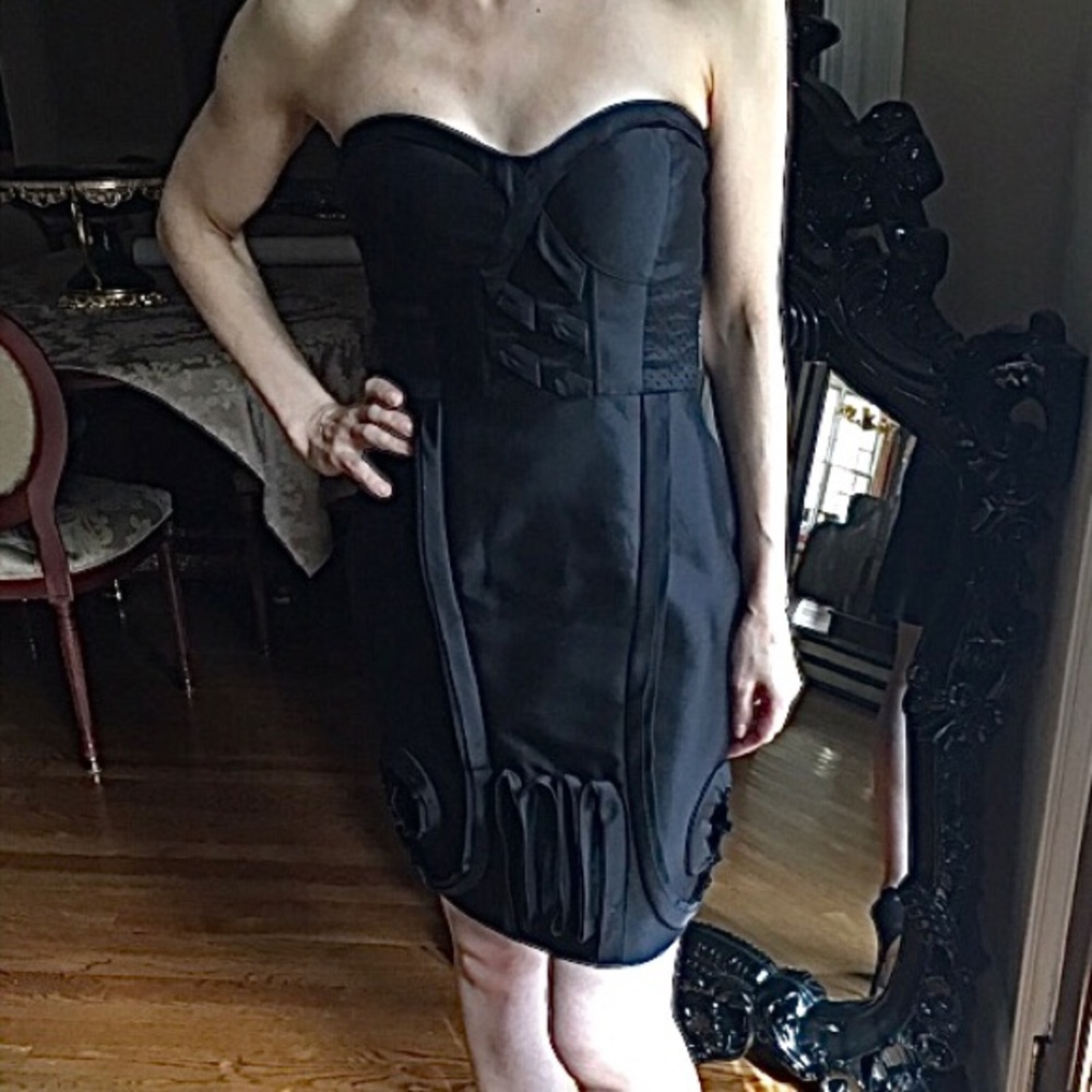 LEIFSDOTTIR black corset silk blend strapless sweetheart LBD dress sz.0